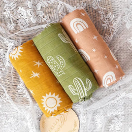 3-Pack Silky-Soft Bamboo Muslin Swaddles - Boho Desert (Large)