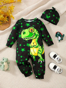Baby Long Sleever Romper & Hat - Dinosaur
