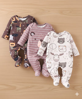3PC Baby Romper Set - Jungle Animals