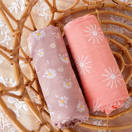 2-Pack Silky-Soft Bamboo Muslin Swaddles - Daisy & Sun (Large)