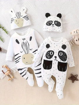 4PC Baby Romper Set - Panda & Zebra