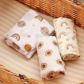 3-Pack Silky-Soft Bamboo Muslin Swaddles - Happy Skies (Large)