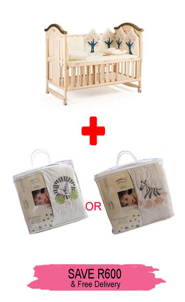Belecoo Baby Cot & 4 Piece Baby Bedding Set