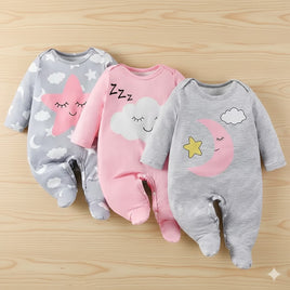 3PC Baby Romper Set - Clouds & Stars
