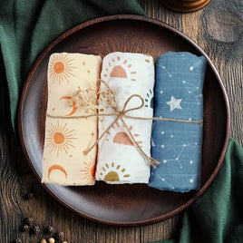 3-Pack Silky-Soft Bamboo Muslin Swaddles - Sun, Moon & Stars (Large)