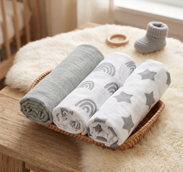 3-Pack Silky-Soft Cotton Muslin Swaddles - Stars & Rainbows