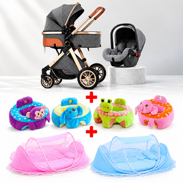 3 in 1 Foldable Baby Stroller Travel System (Grey) & Baby Plush Chair & Baby Sleeping Tent