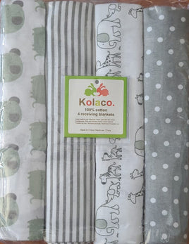 4 Pcs Cotton Baby Receiving Blanket - Grey Animals