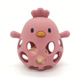 Silicone Chick Teething Toy with Rattle - Pink