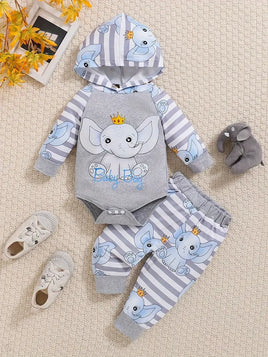 Baby Hooded Romper & Pants Set - Elephant