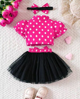 Polka Dot Sleeve Blouse & Mesh Skirt & Headband