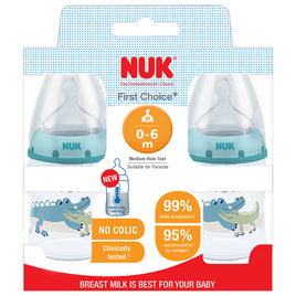 Nuk - 2 x 150ml Twin Pack FC Bottle Silicone Teat size 1 - Crocodile
