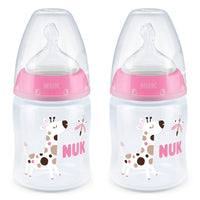 Nuk - 2 x 150ml Twin Pack FC Bottle Silicone Teat size 1 - Giraffe