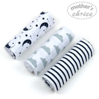 3 Pack Baby Flannel Receiver Blanket - Boys Moon, Size: 76 cm x 100 cm