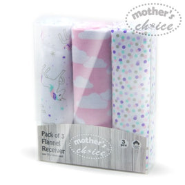 3 Pack Baby Flannel Receiver Blanket - Girls Unicorn , Size: 76 cm x 100 cm  