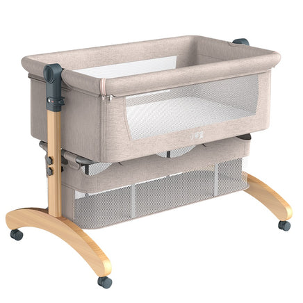 Co Sleeper Baby Cot - Beige, Beech & aluminum alloy & flax & mesh, age: 0 to 24 months