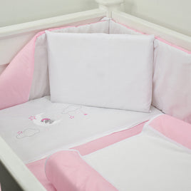 Cabbage Creek 5 Piece Baby Cot Linen Set   - Pink Bear On The Moon